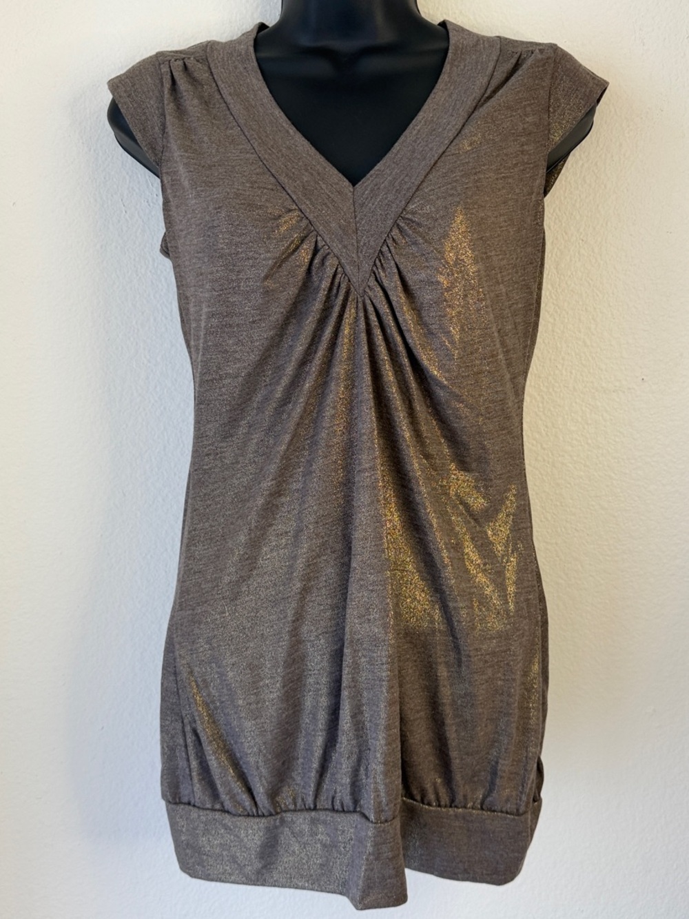Forever 21 Metallic Brown V-Neck Tank with Cap Sleeves